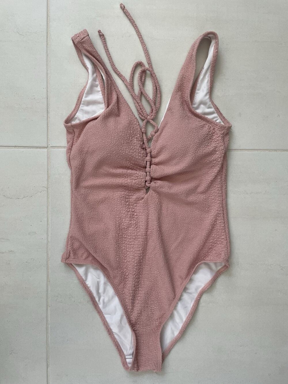 Cupshe Swim One Piece Swimsuit Textured Lace Up Summer Beach Coastal Boho‎